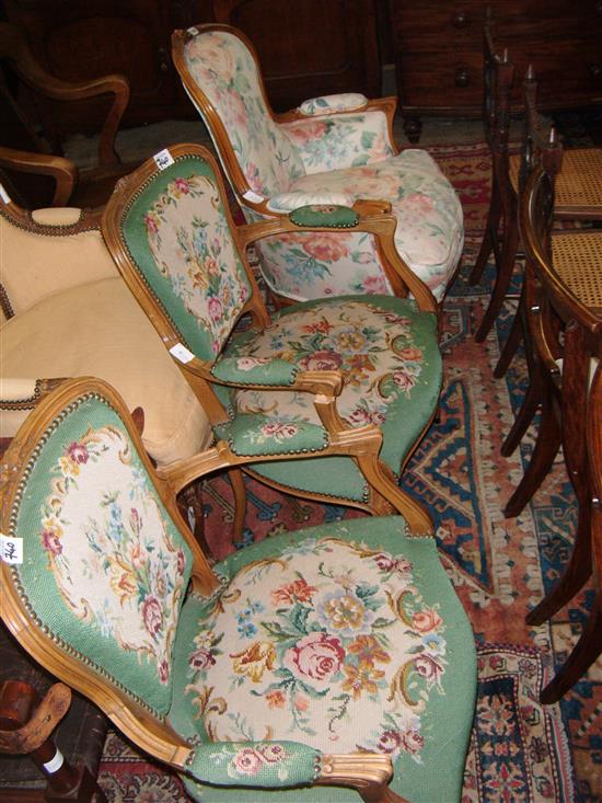 Three gilt armchairs